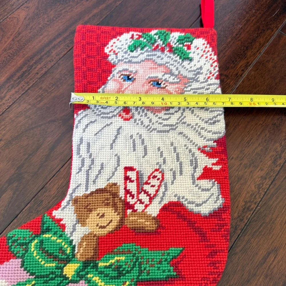 Vintage Needlepoint Christmas Stocking Santa Wool Handmade 14